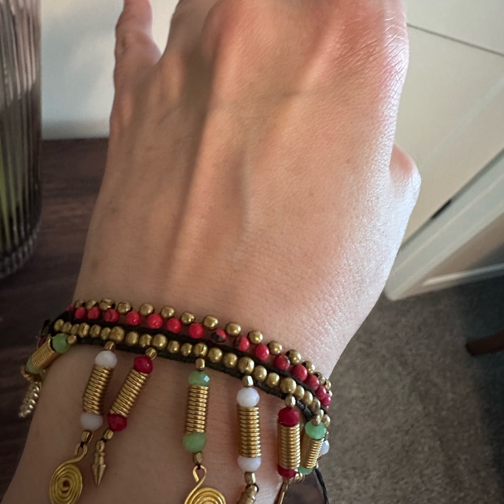 Gold and Red Beaded Bracelet